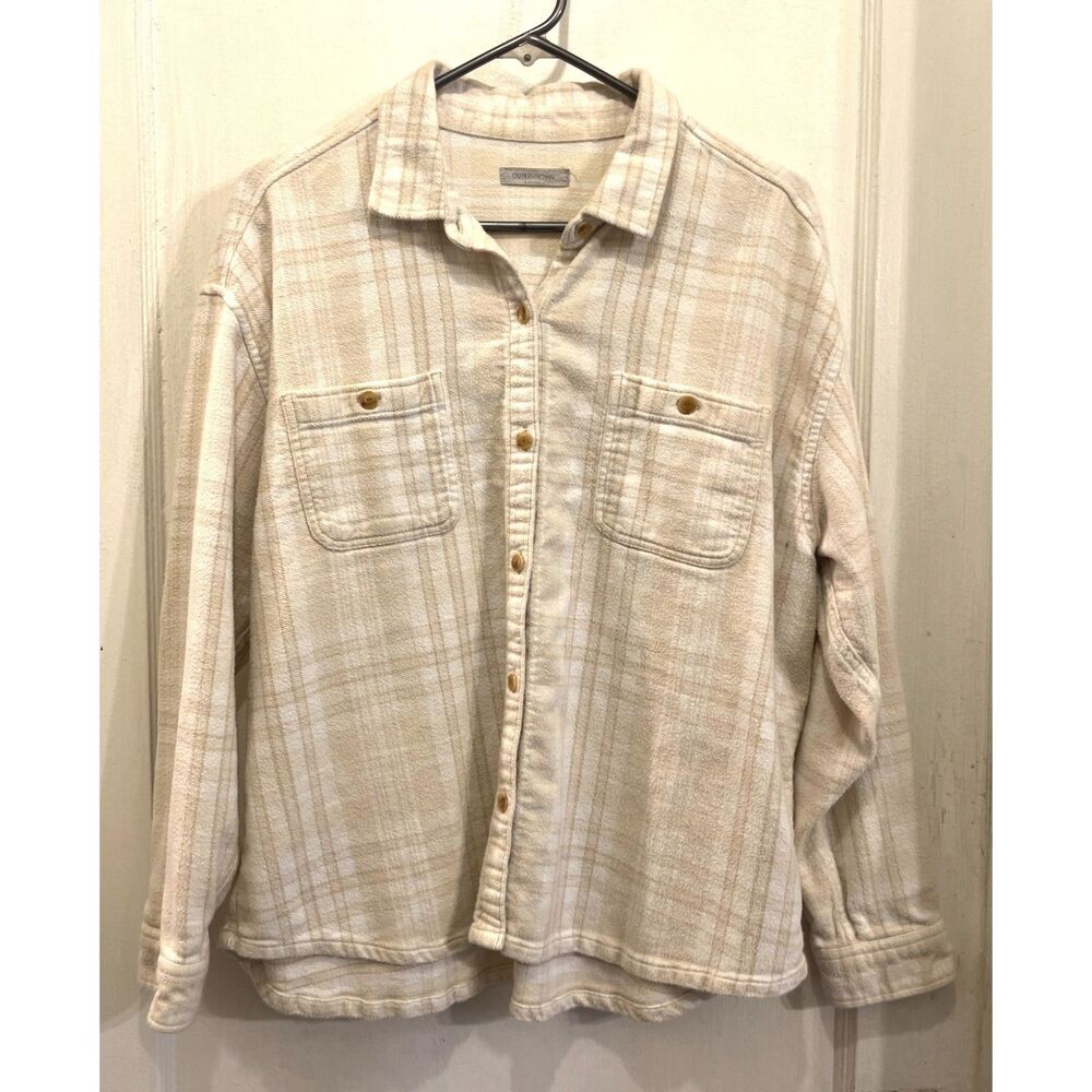 OUTERKNOWN Gray Plaid Long Sleeve Button Up Top Shirt Women's Size Medium - Picture 2 of 10